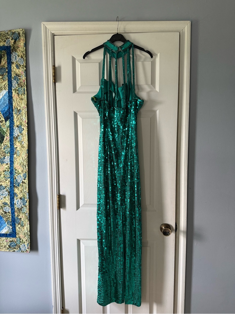 Vintage Nadine Green Sequin High Neck Halter Maxi Gown Dress Size M 80s 90s - Picture 2 of 9